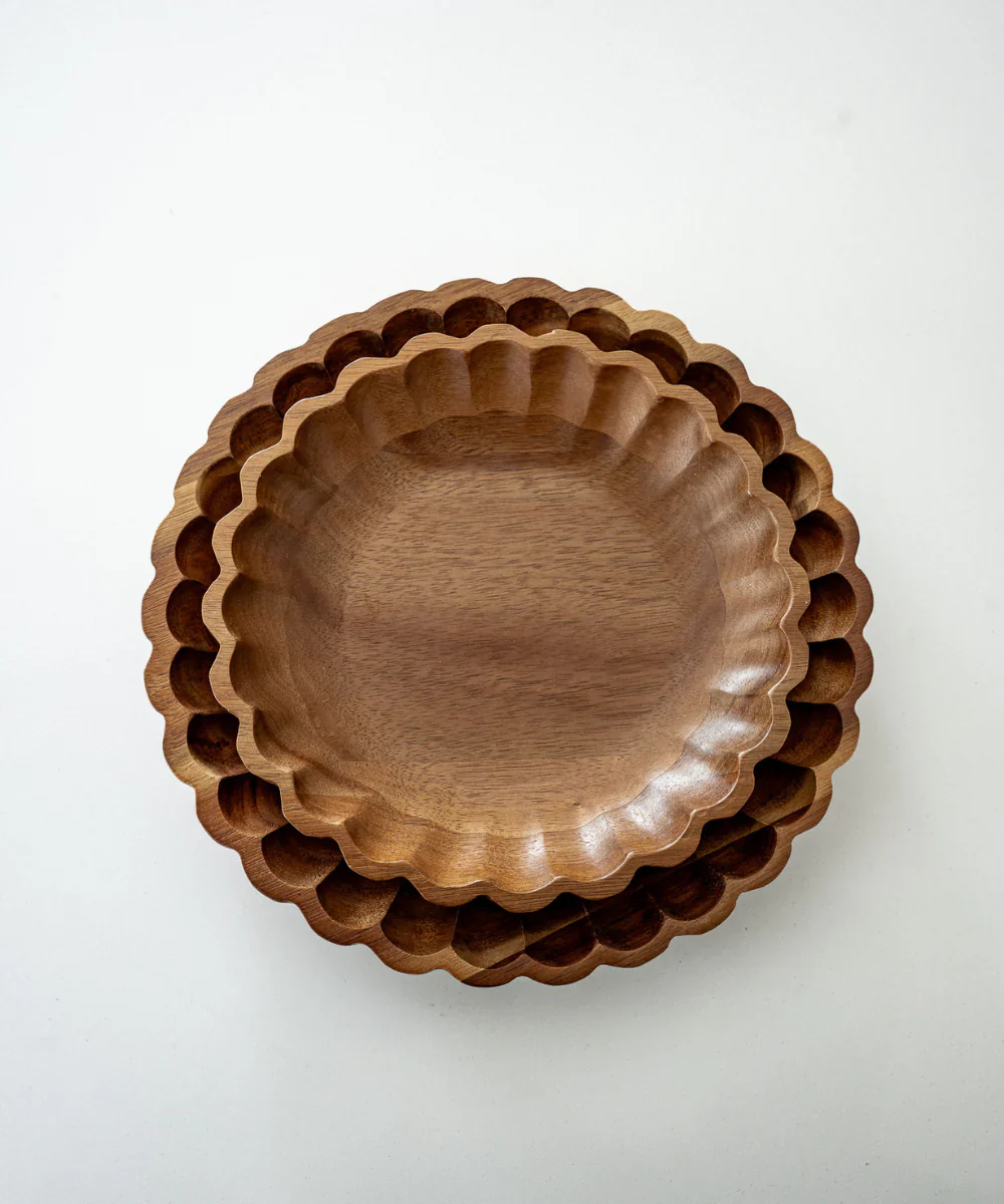 Acacia houten serveerschaal geribbeld | 20 cm - Image 2