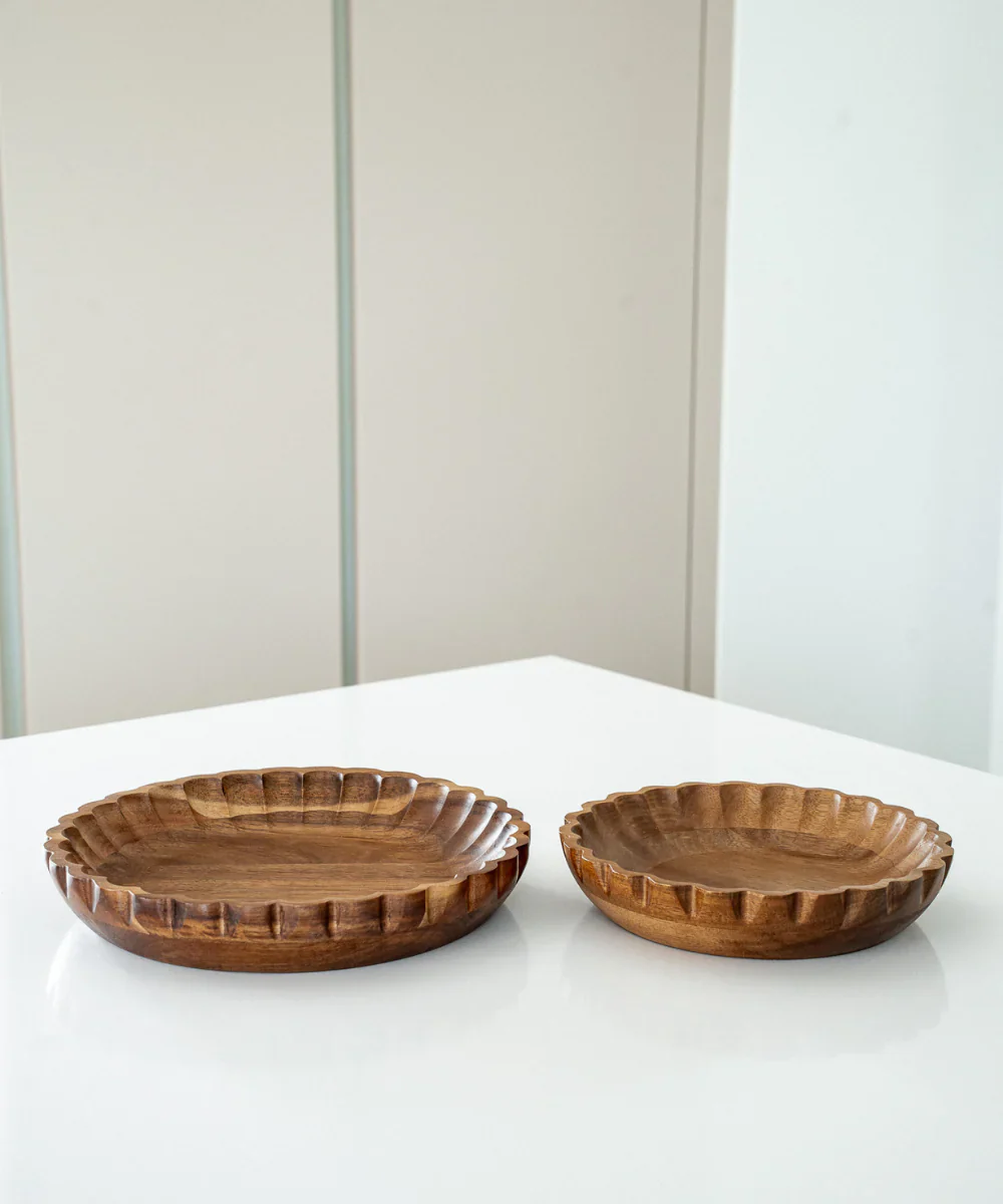 Acacia houten serveerschaal geribbeld | 20 cm - Image 4