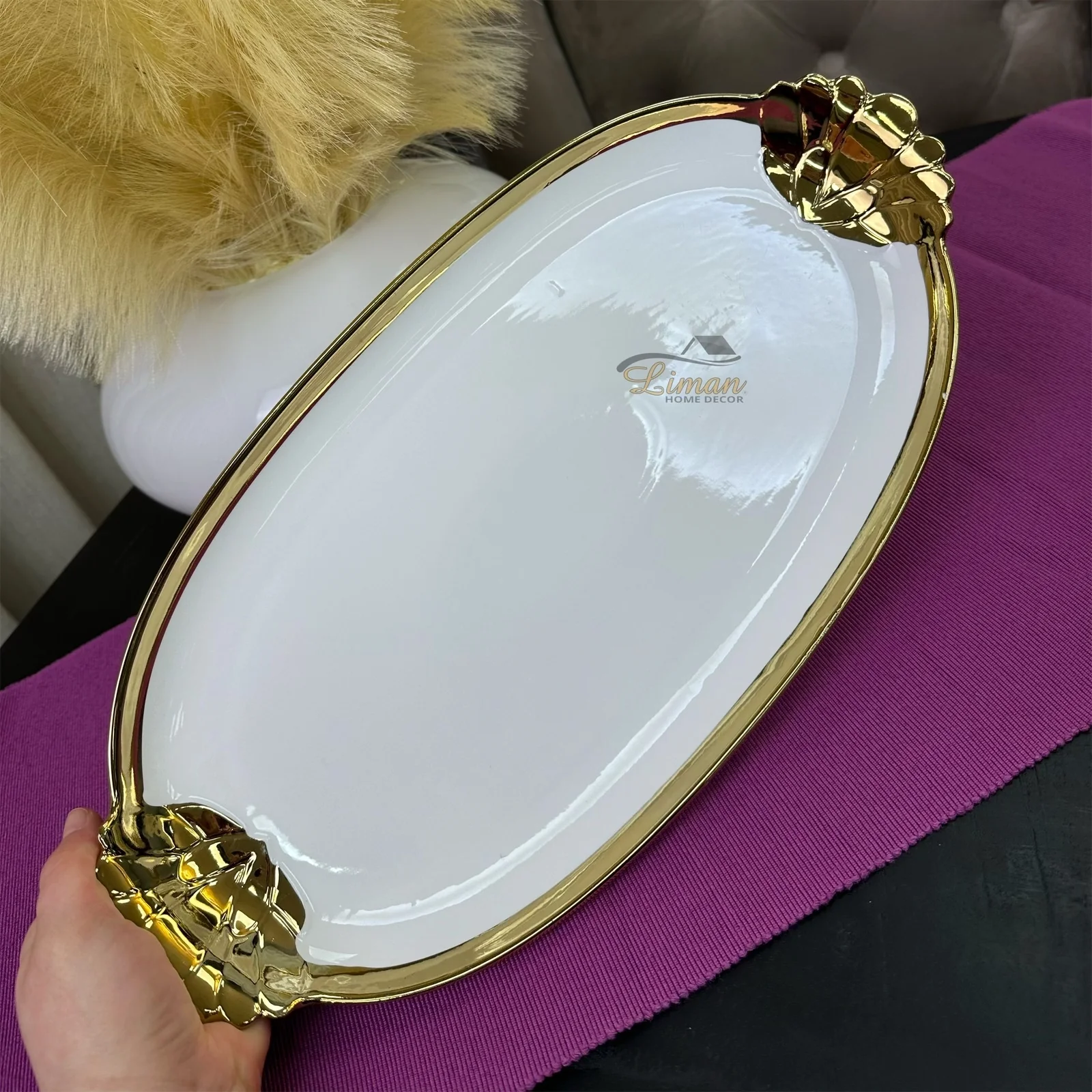 ACR Lotus Ovaal Dienblad 40 X 20 cm Goud - Image 3