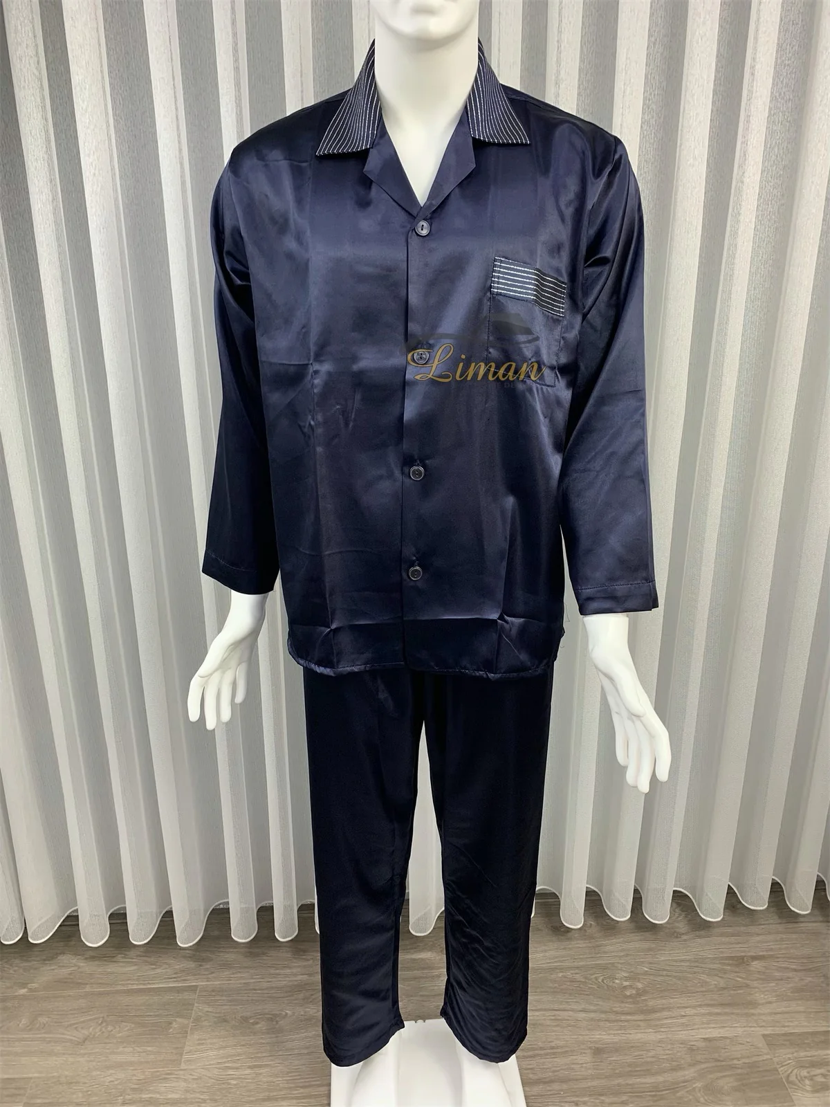 Batista 4 Delig Luxe Satijnen Mannen Pyjama Set Donker Blauw - Image 3