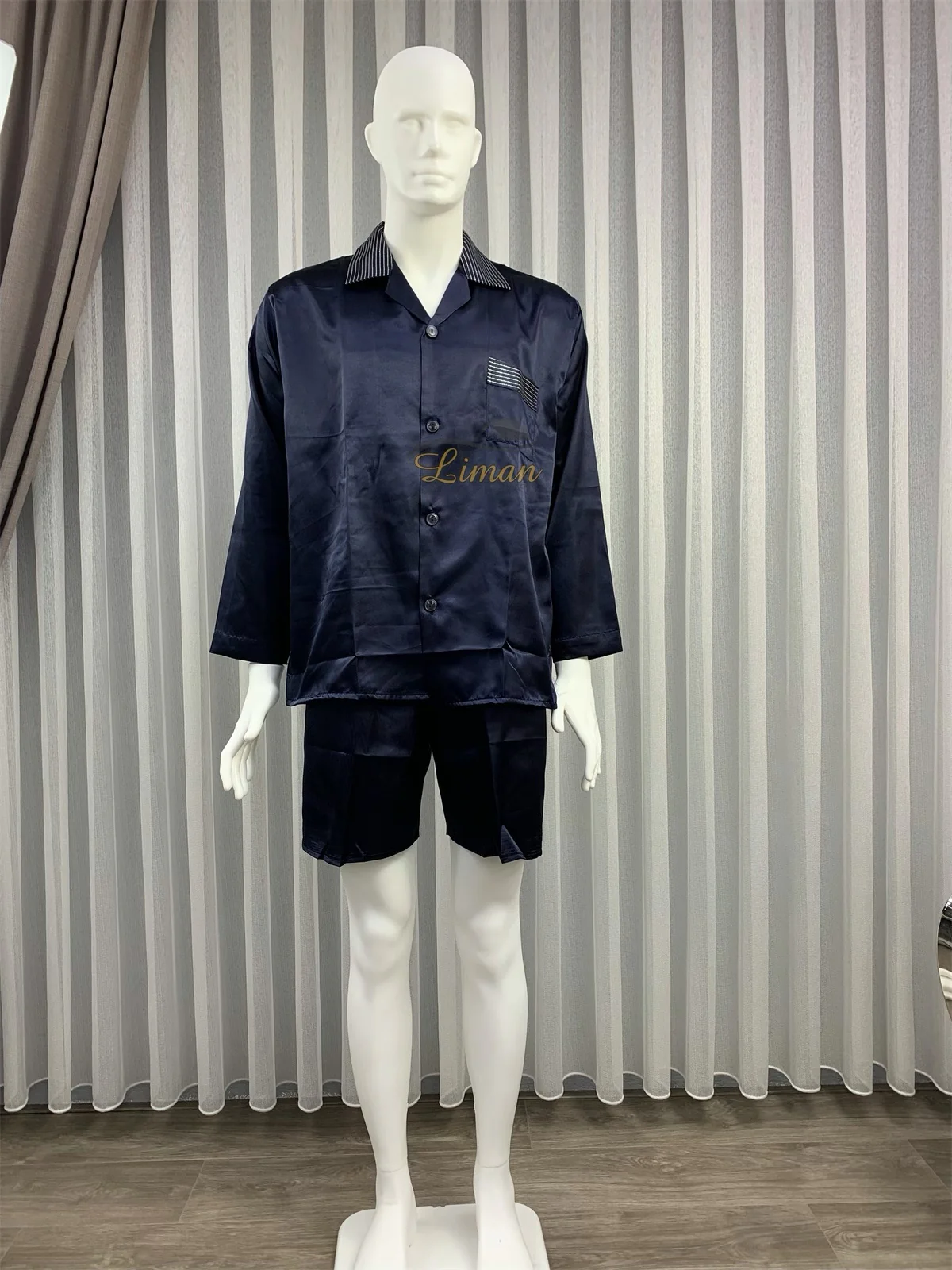 Batista 4 Delig Luxe Satijnen Mannen Pyjama Set Donker Blauw - Image 4
