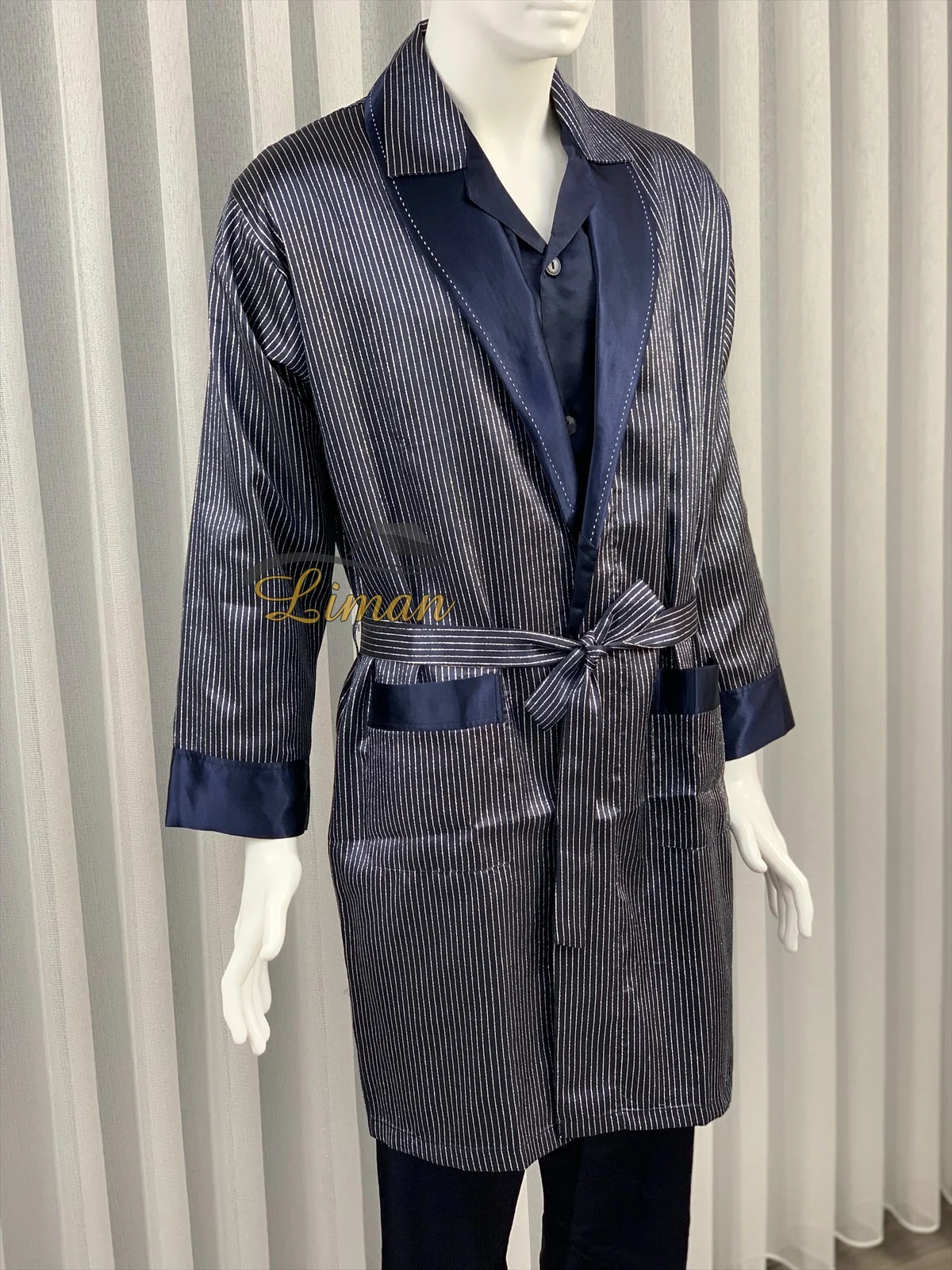 Batista 4 Delig Luxe Satijnen Mannen Pyjama Set Donker Blauw - Image 5