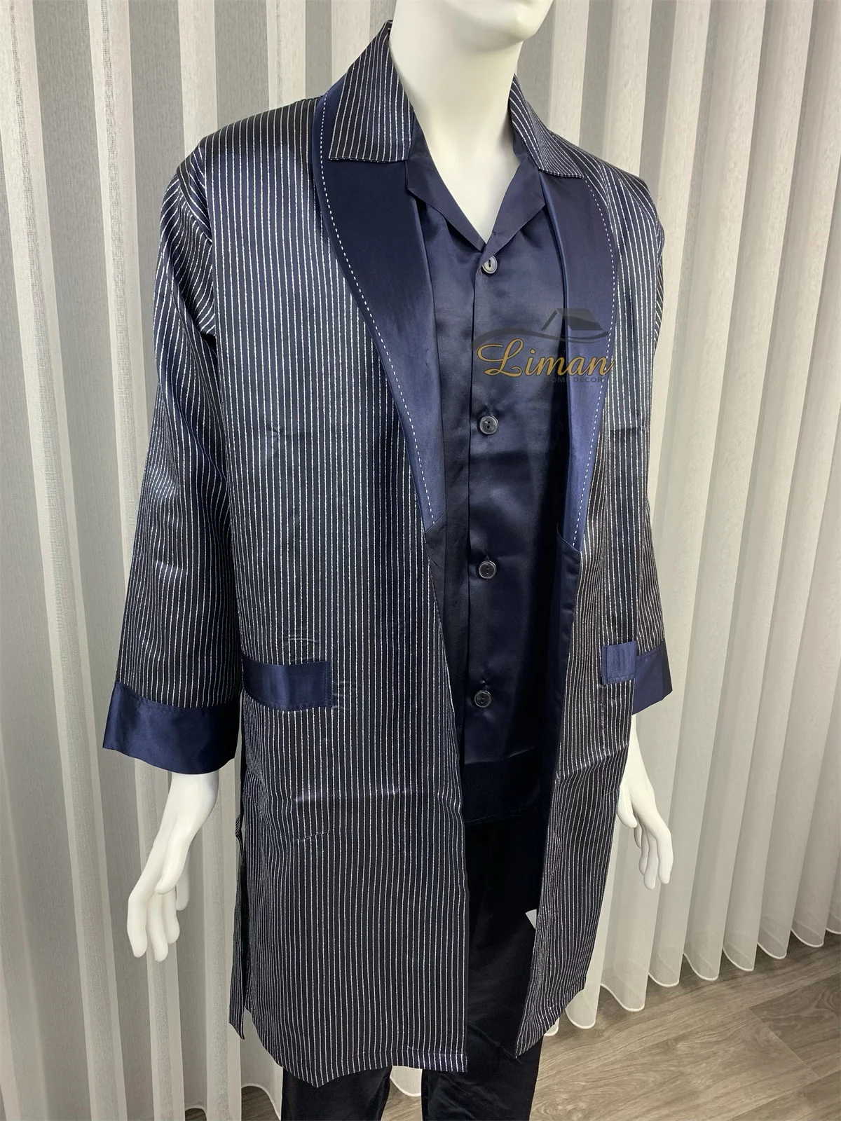 Batista 4 Delig Luxe Satijnen Mannen Pyjama Set Donker Blauw - Image 6