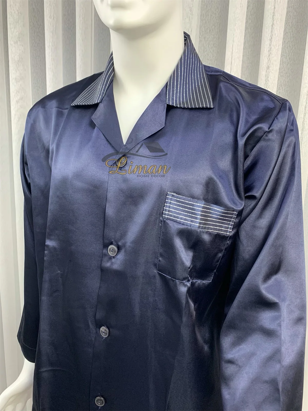 Batista 4 Delig Luxe Satijnen Mannen Pyjama Set Donker Blauw - Image 8