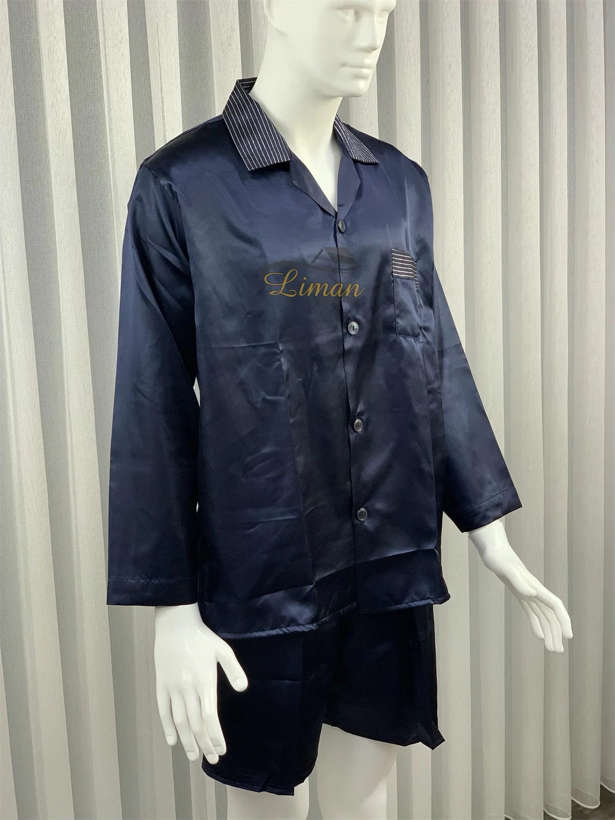 Batista 4 Delig Luxe Satijnen Mannen Pyjama Set Donker Blauw - Image 9