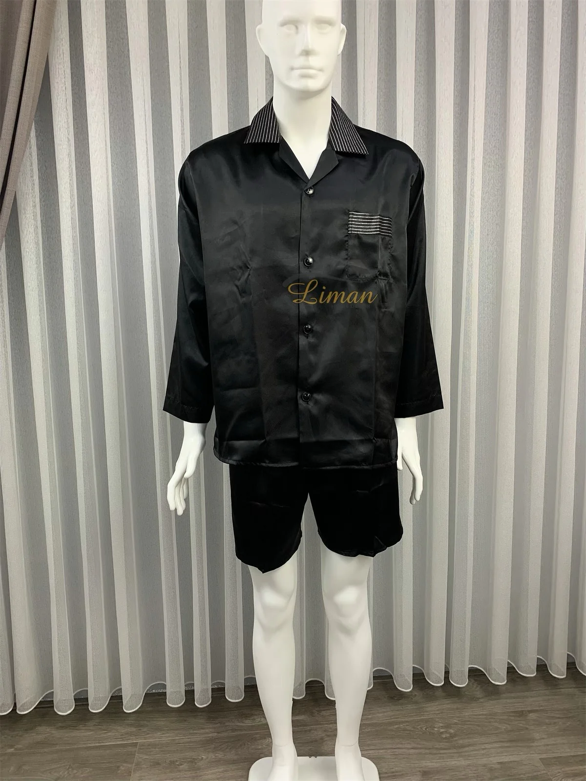 Batista 4 Delig Luxe Satijnen Mannen Pyjama Set Zwart - Image 4
