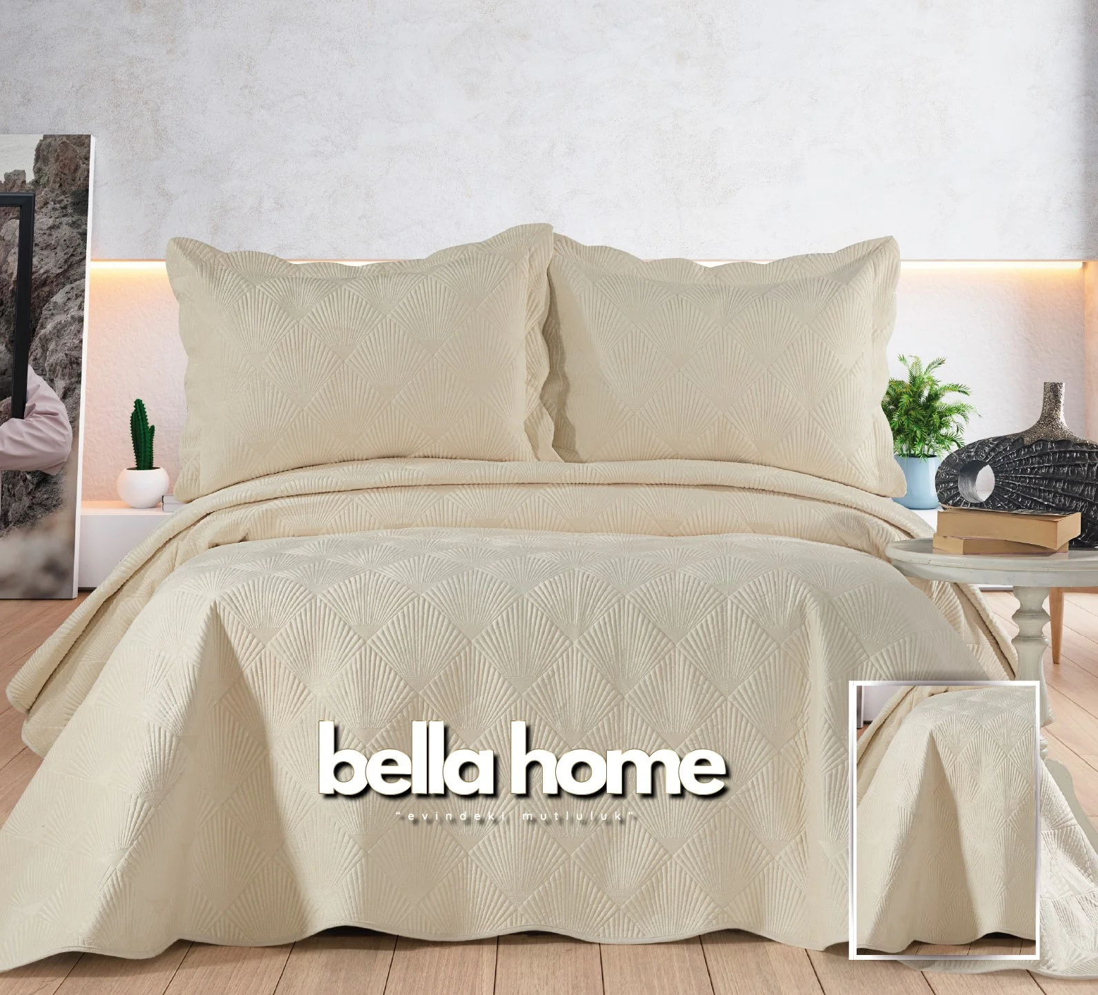 Bella Home Arzen fluweel Bedsprei 2 persoons Cream