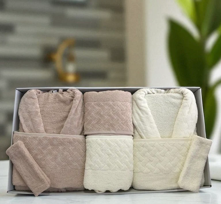 Bella home Hasır Badjas Set Licht Beige - Cream 8 Delig