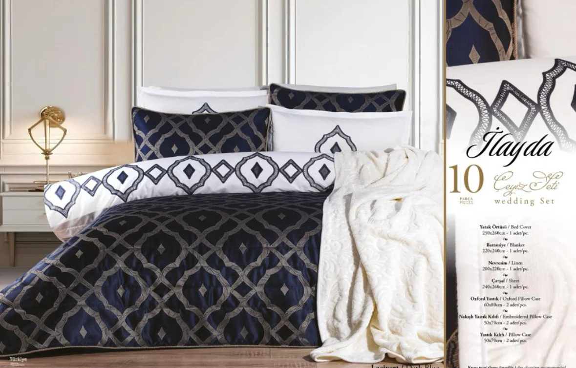 Bella Home Ilayda Spreiset 10 delig Donkerblauw - Image 3