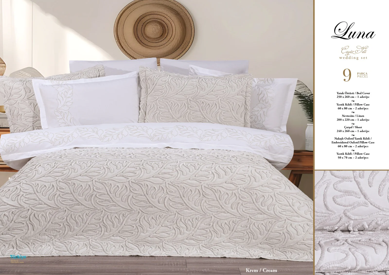 Bella Home Luna Spreiset 9 delig Cream