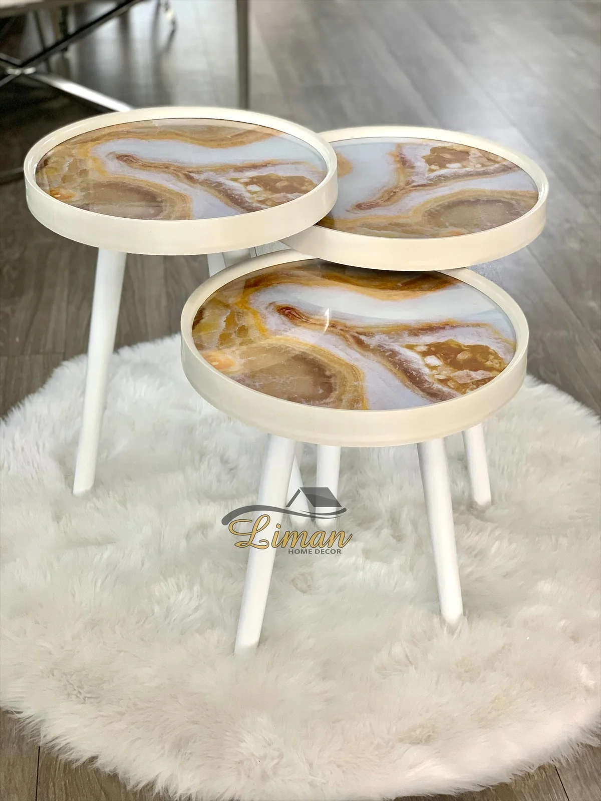 Bijzettafel Ronde 3 Delig Set Kum Design