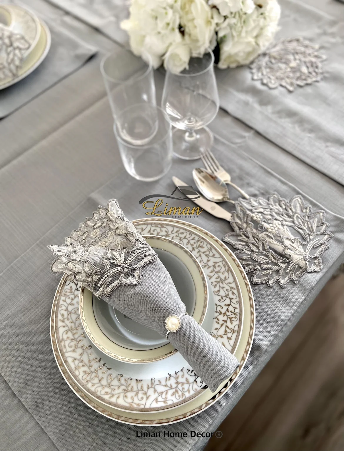 Cinar Tafelkleed Set Met Placemat Grijs 34 Dlg - Image 2