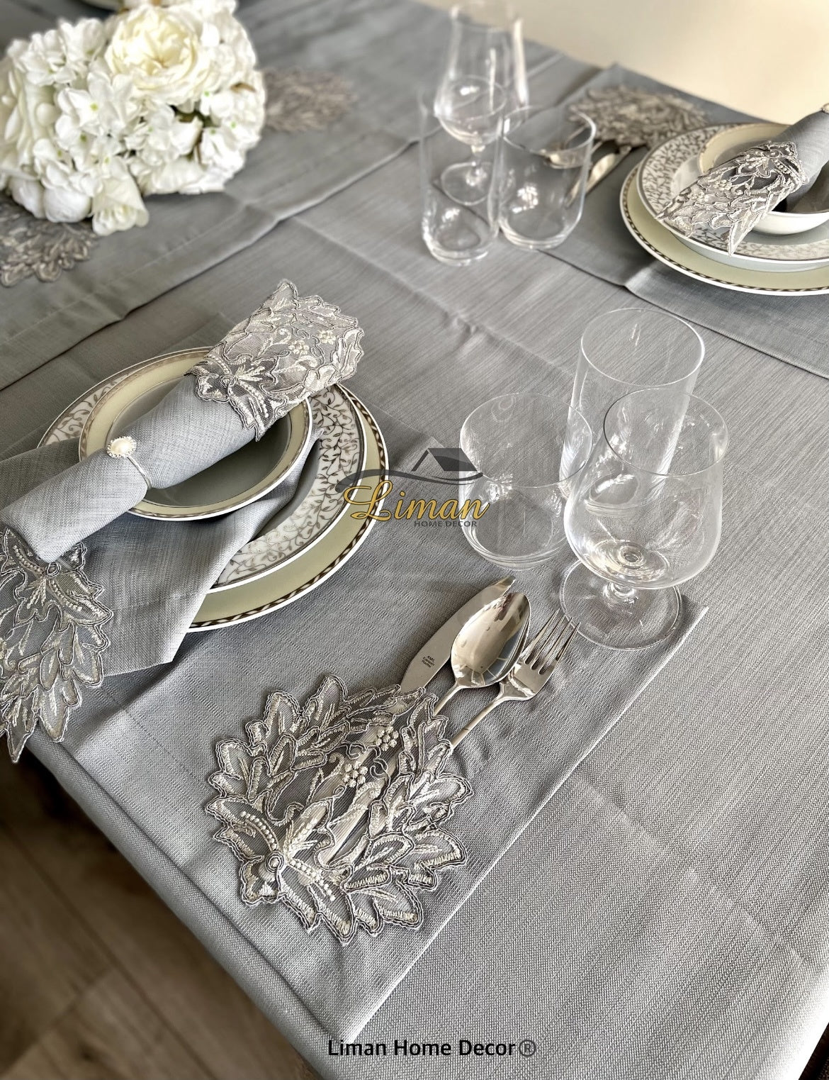 Cinar Tafelkleed Set Met Placemat Grijs 34 Dlg - Image 3