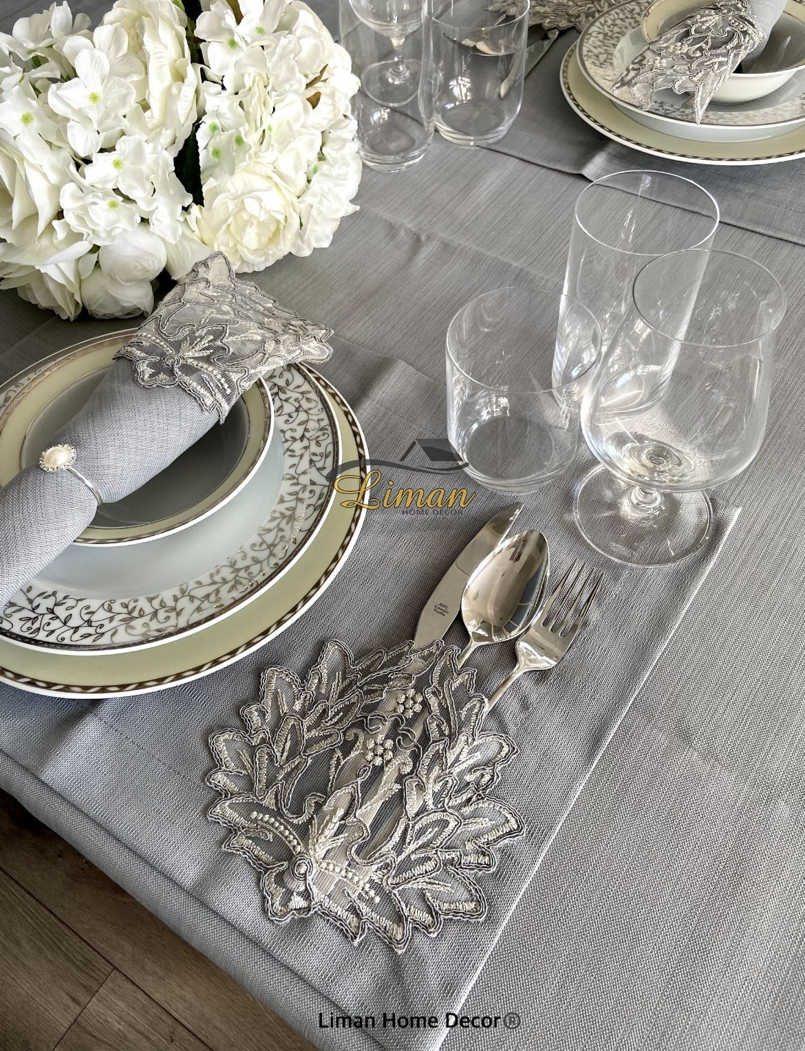 Cinar Tafelkleed Set Met Placemat Grijs 34 Dlg - Image 4
