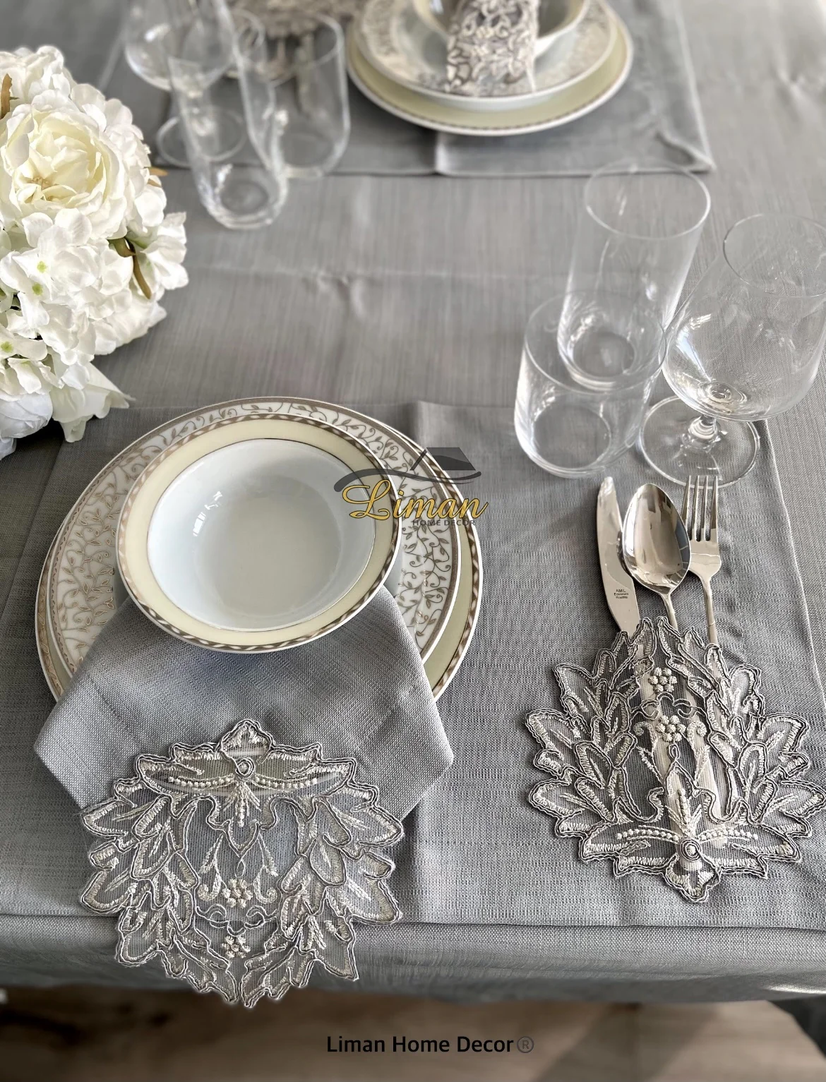 Cinar Tafelkleed Set Met Placemat Grijs 34 Dlg - Image 5