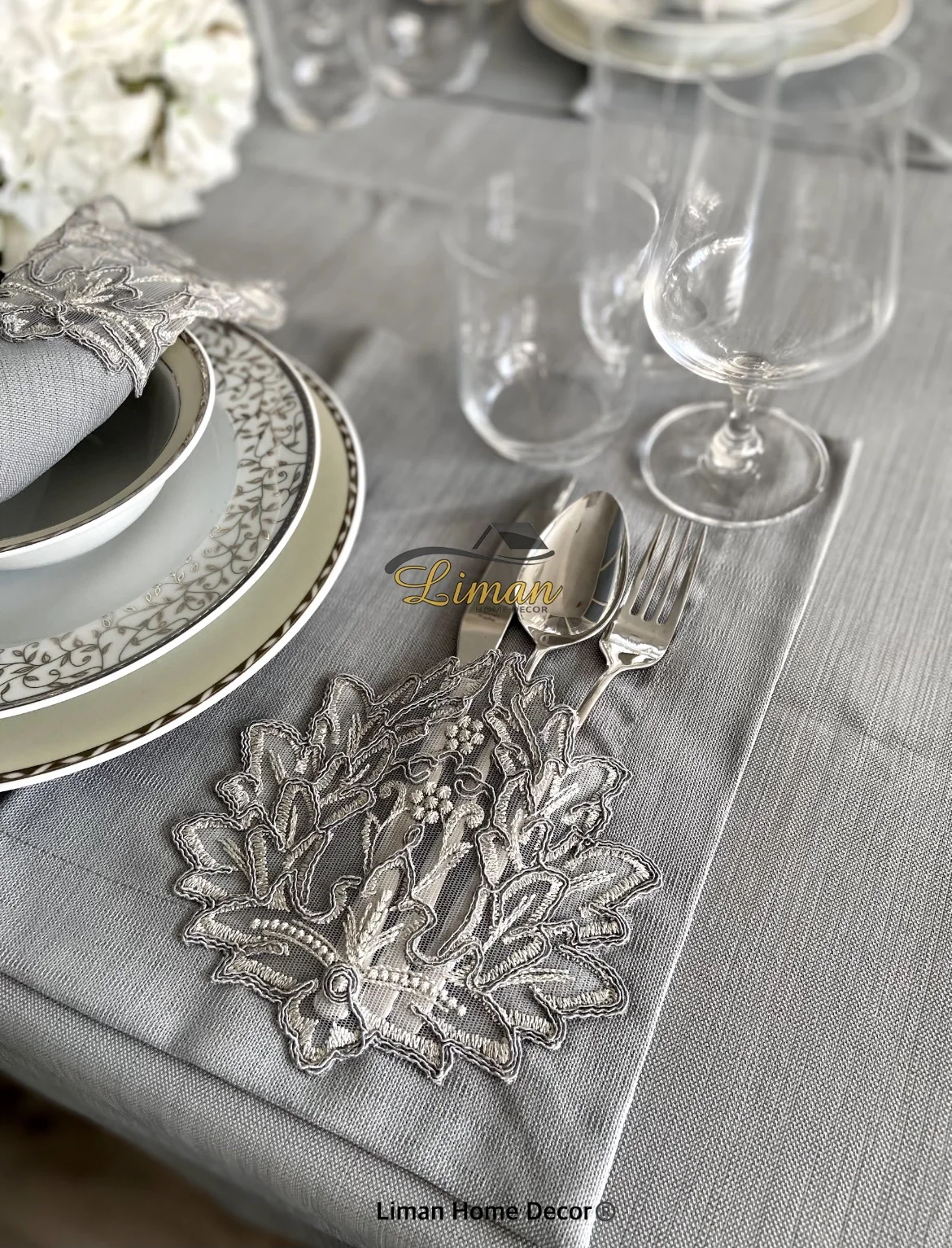 Cinar Tafelkleed Set Met Placemat Grijs 34 Dlg - Image 6