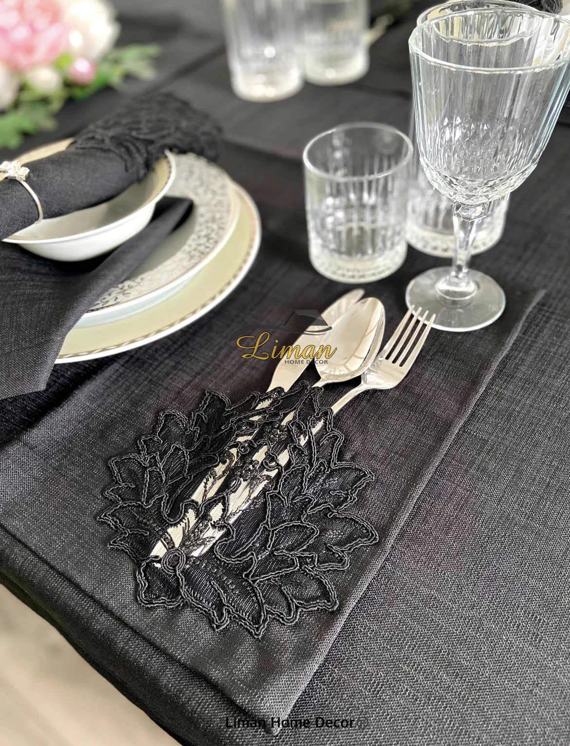 Cinar Tafelkleed Set Met Placemat Zwart 34 Delig - Image 10