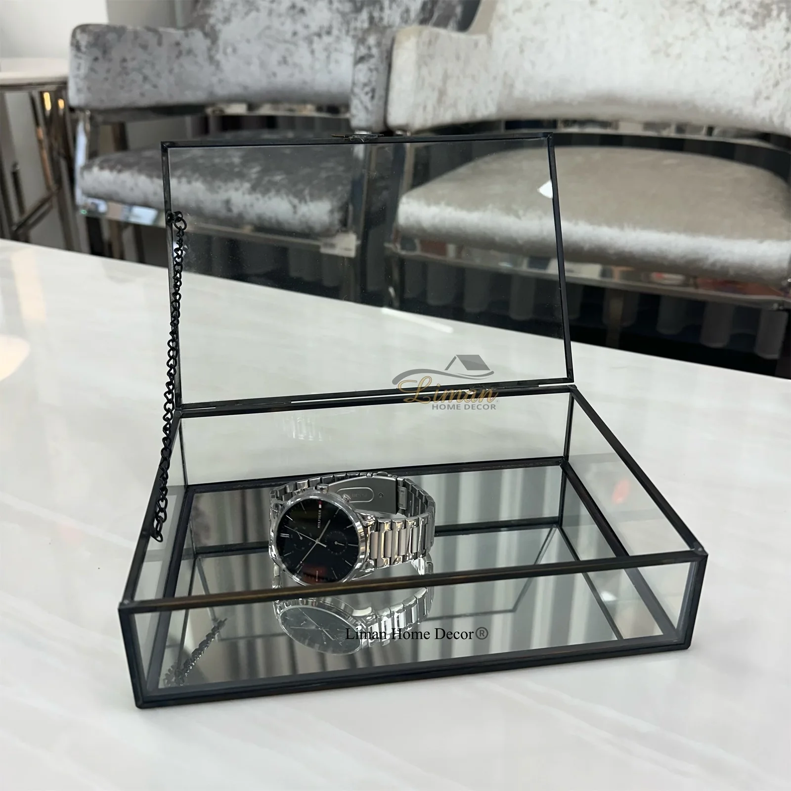DOOS GLASS ZWART 22X14,5XH5,3CM METAAL