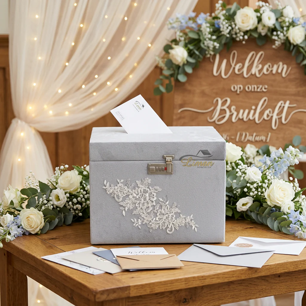 Bruiloft Enveloppendoos / Geldkist Grijs met Cijferslot