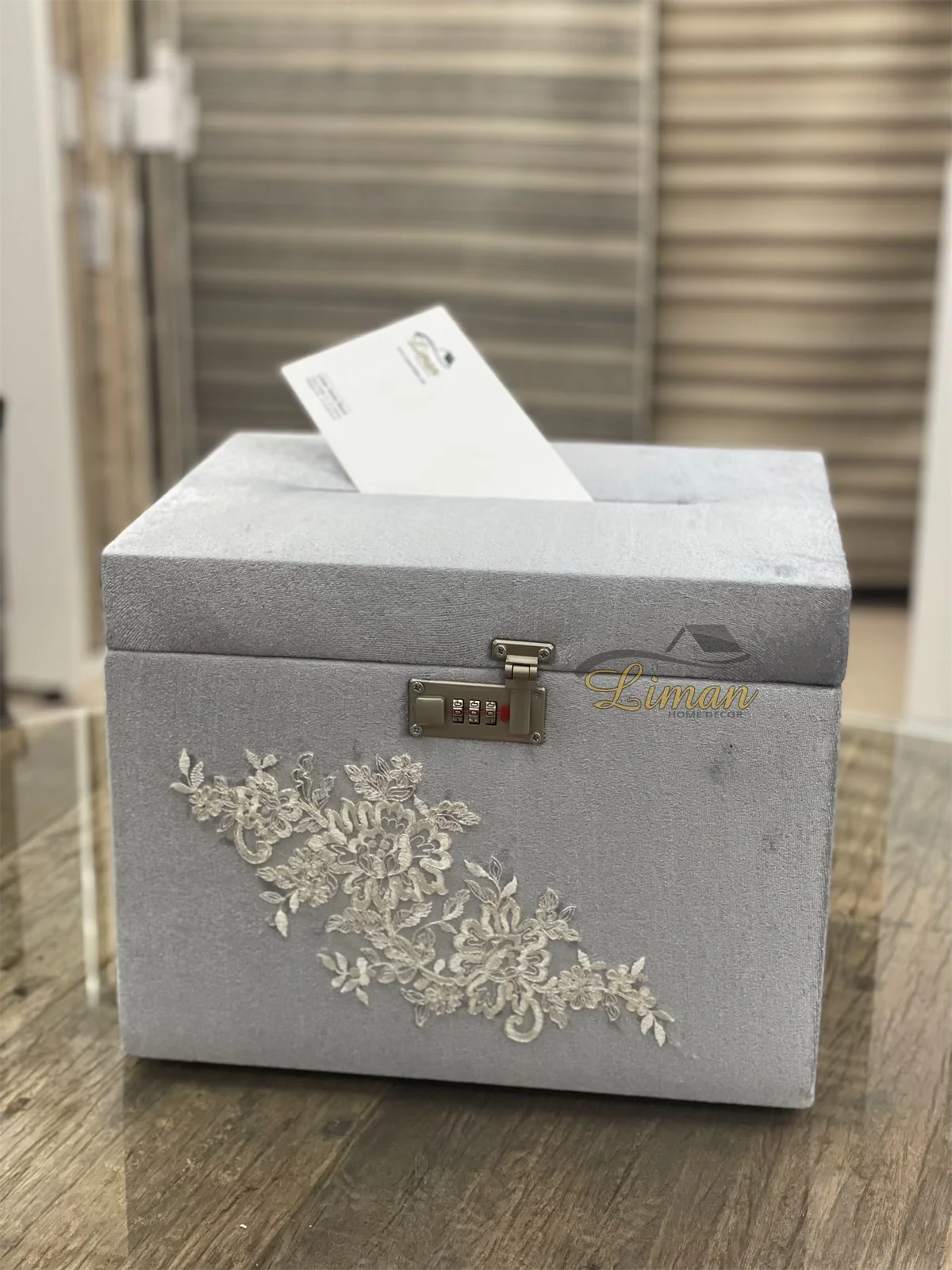 Bruiloft Enveloppendoos / Geldkist Grijs met Cijferslot - Image 2