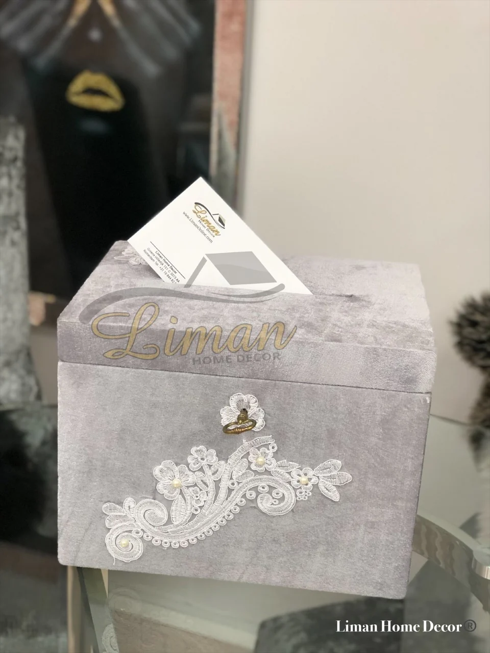 Bruiloft Enveloppendoos / Geldkist Grijs Met Slot - Image 2