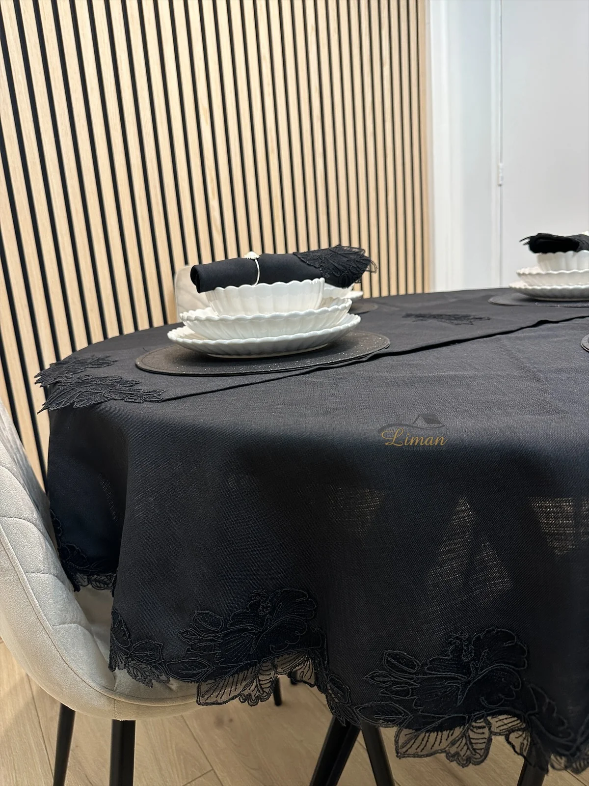 Gelincik Tafelkleed Set Met Server Zwart  18 Delig - Image 2