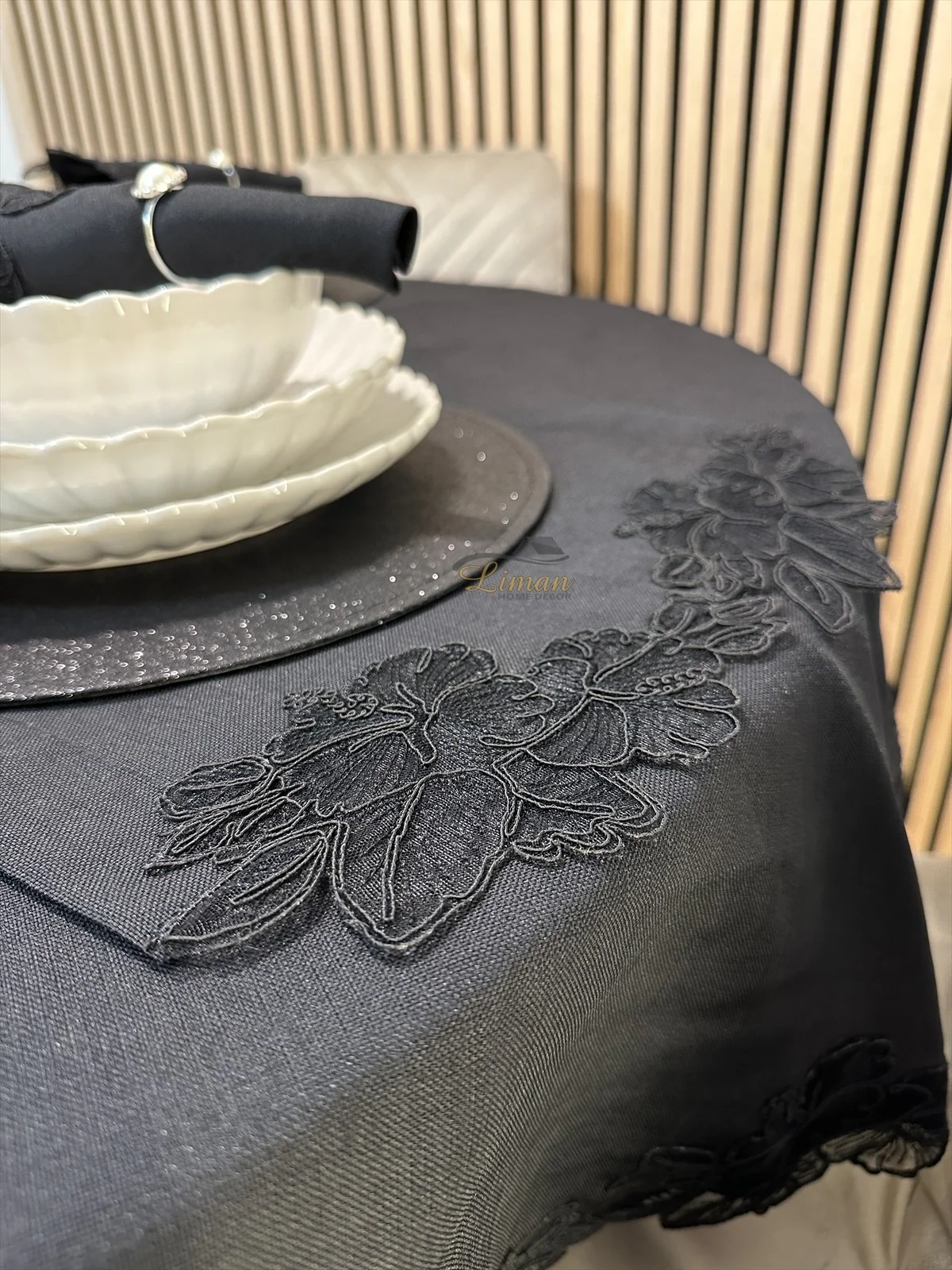 Gelincik Tafelkleed Set Met Server Zwart  18 Delig - Image 3