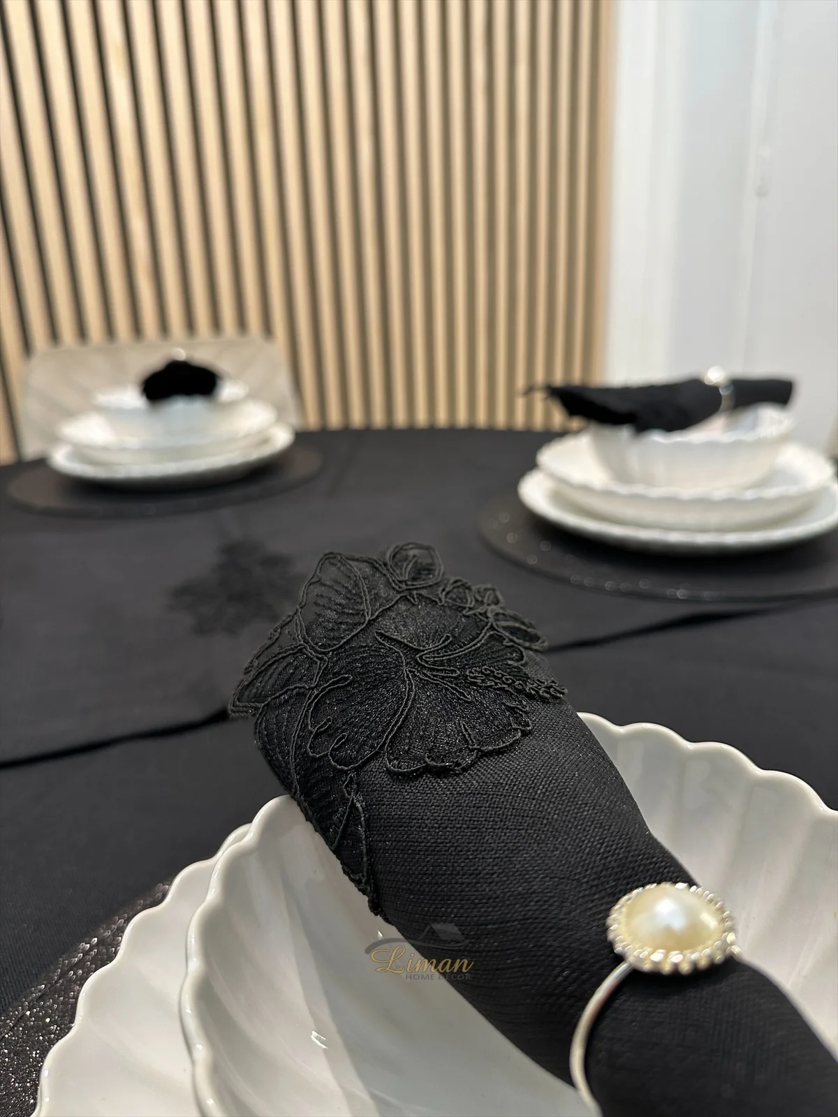 Gelincik Tafelkleed Set Met Server Zwart  18 Delig - Image 4