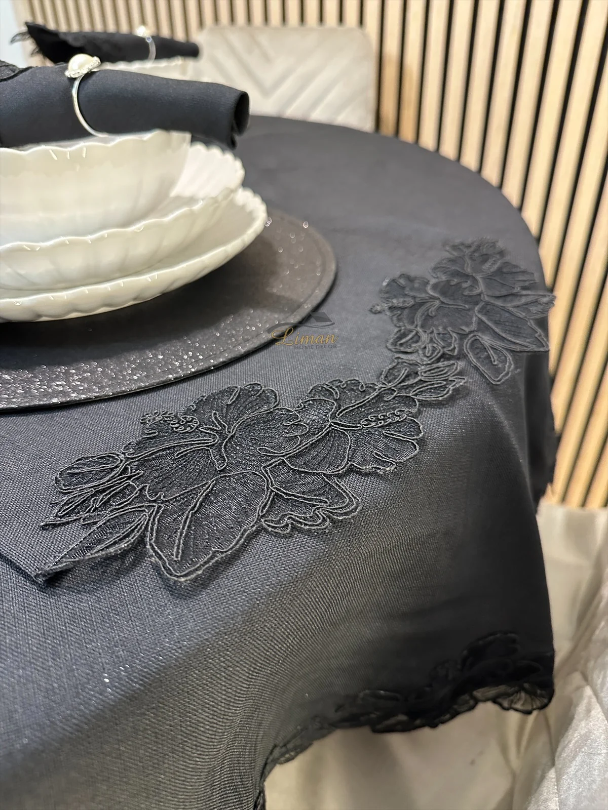 Gelincik Tafelkleed Set Met Server Zwart  18 Delig - Image 6