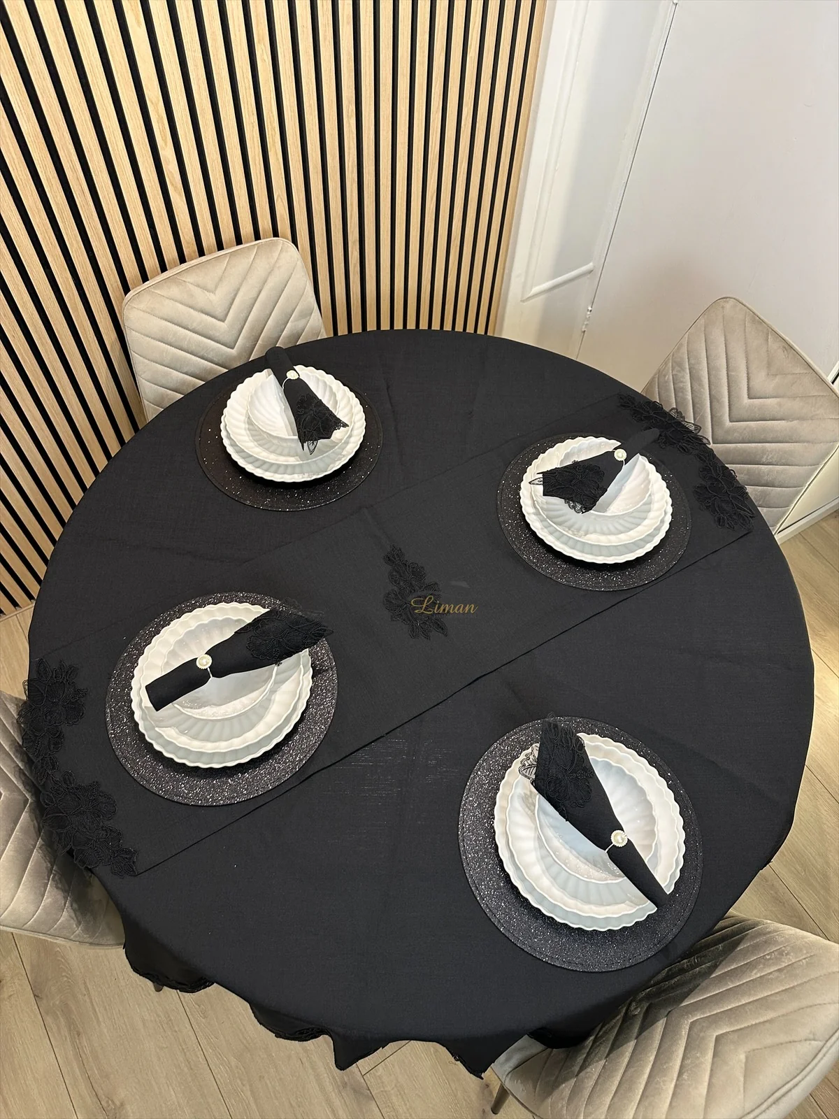 Gelincik Tafelkleed Set Met Server Zwart  18 Delig - Image 7