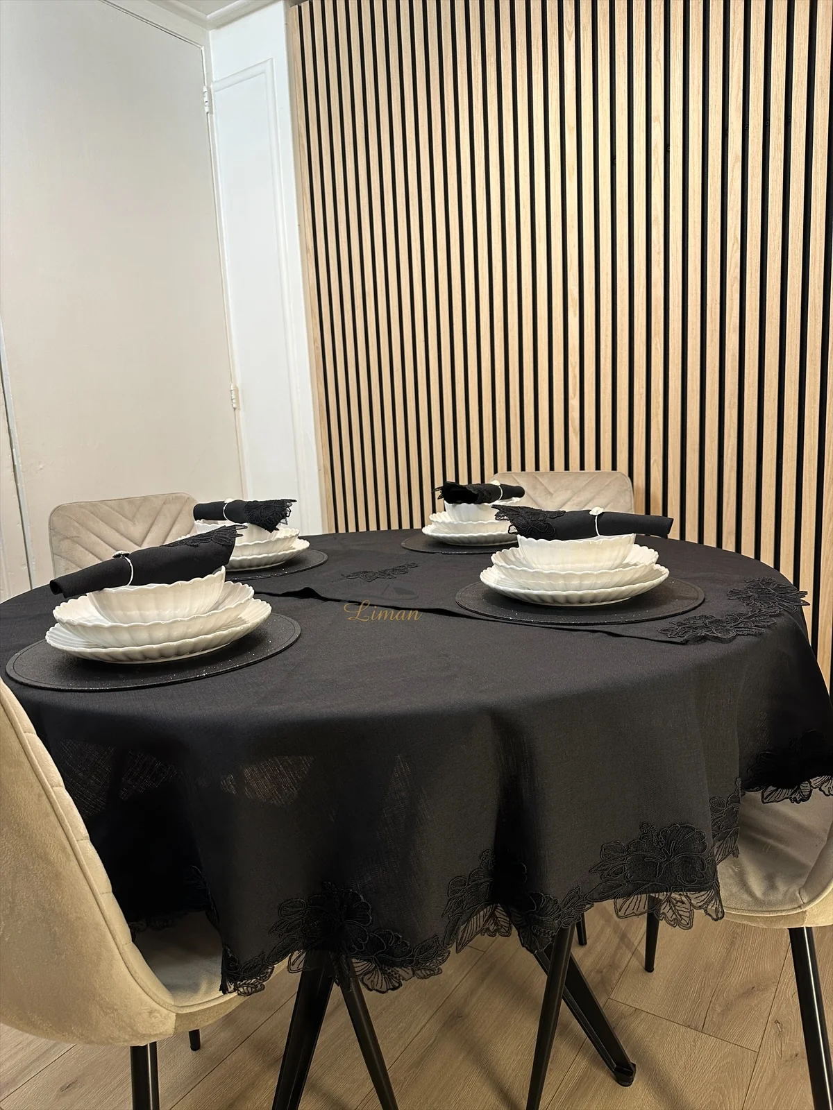 Gelincik Tafelkleed Set Met Server Zwart  18 Delig - Image 9