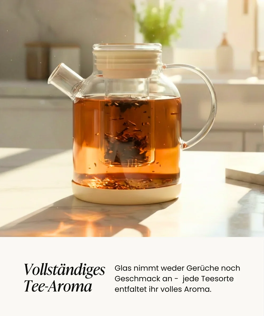 Glazen theepot met filter 1,5L – Borosilicaat glas – Beige - Image 3