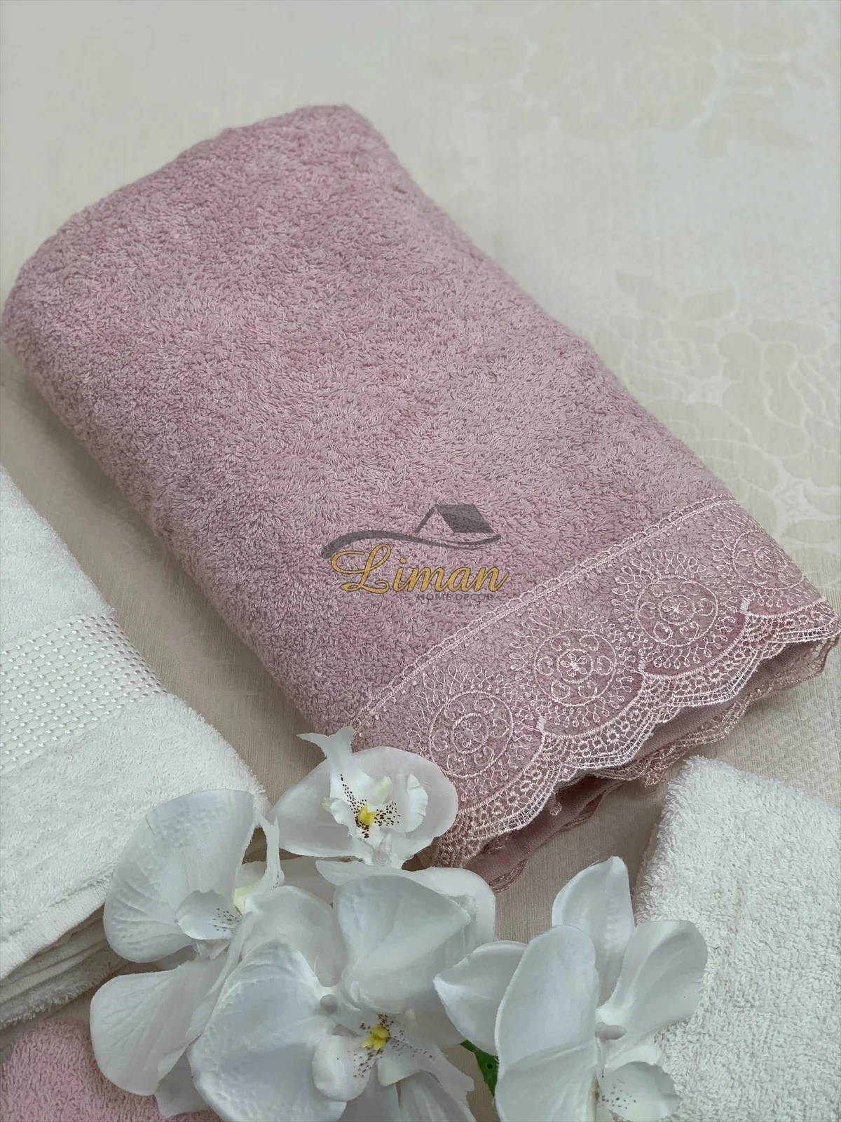 Ipekce Beril Handdoek set 4 Dlg Cream / Roze - Image 4