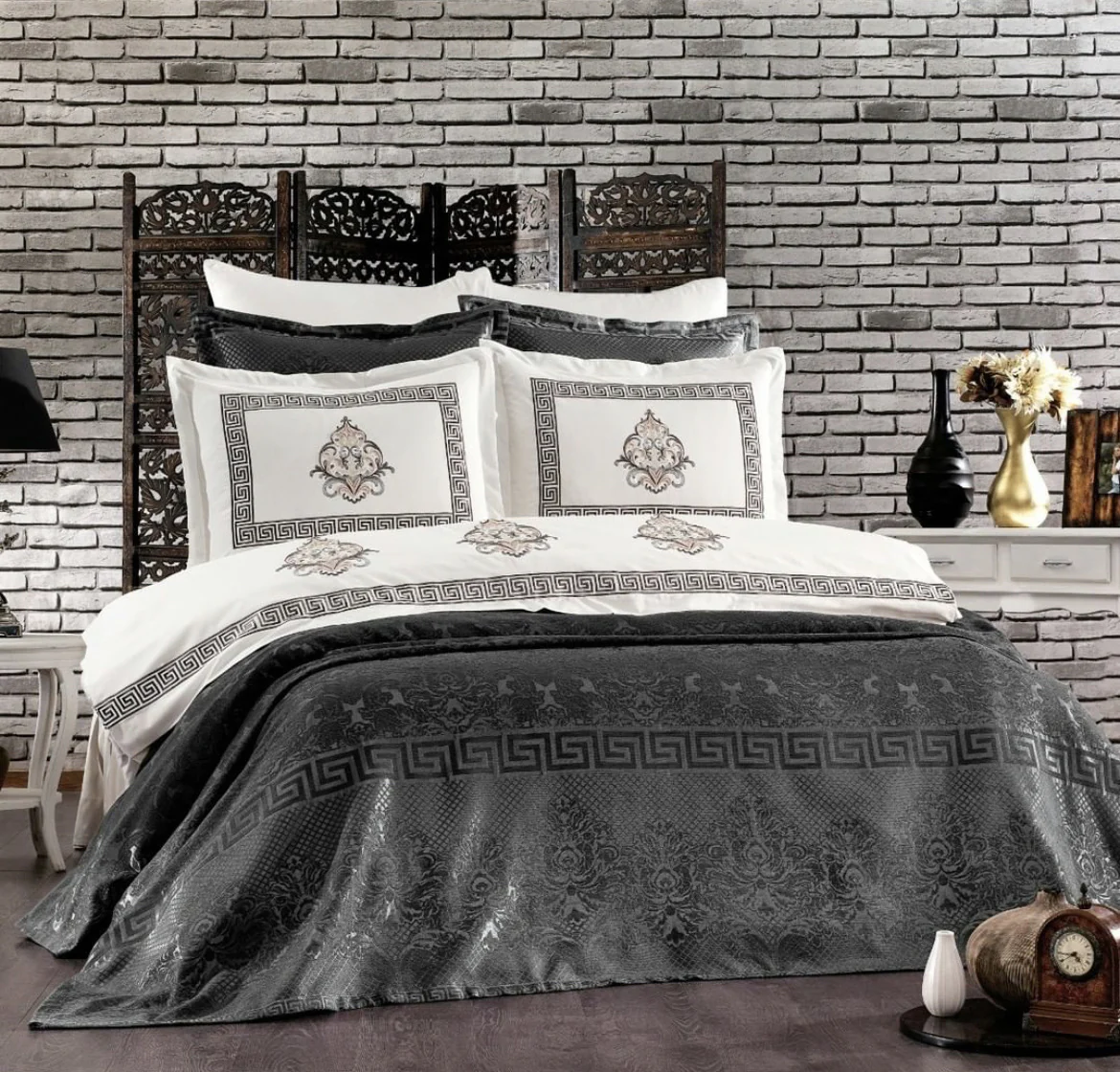 Ipekce Crystal Bedspreiset 9 delig Antraciet