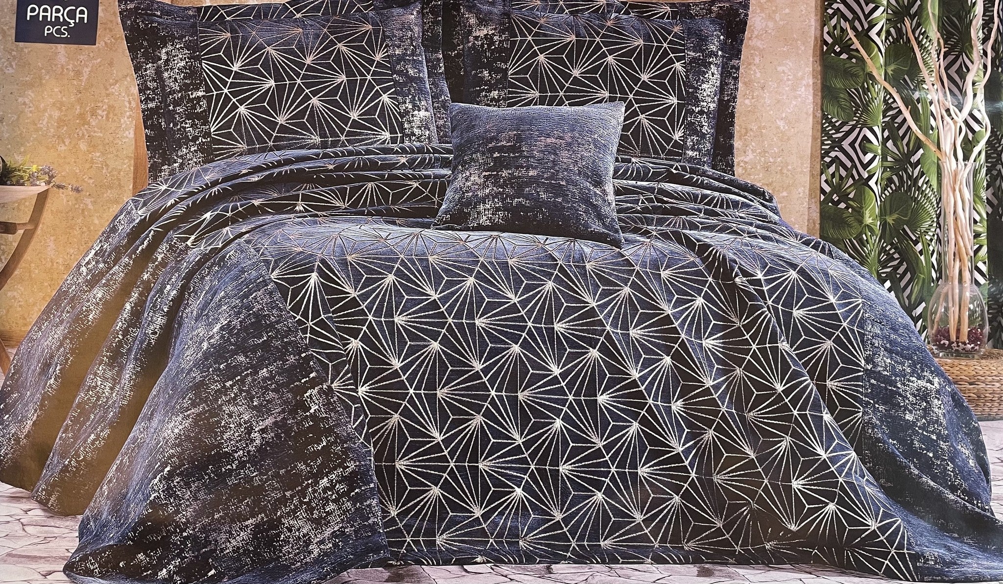 Ipekce Dior Bedspreiset 4 Delig Donker Blauw