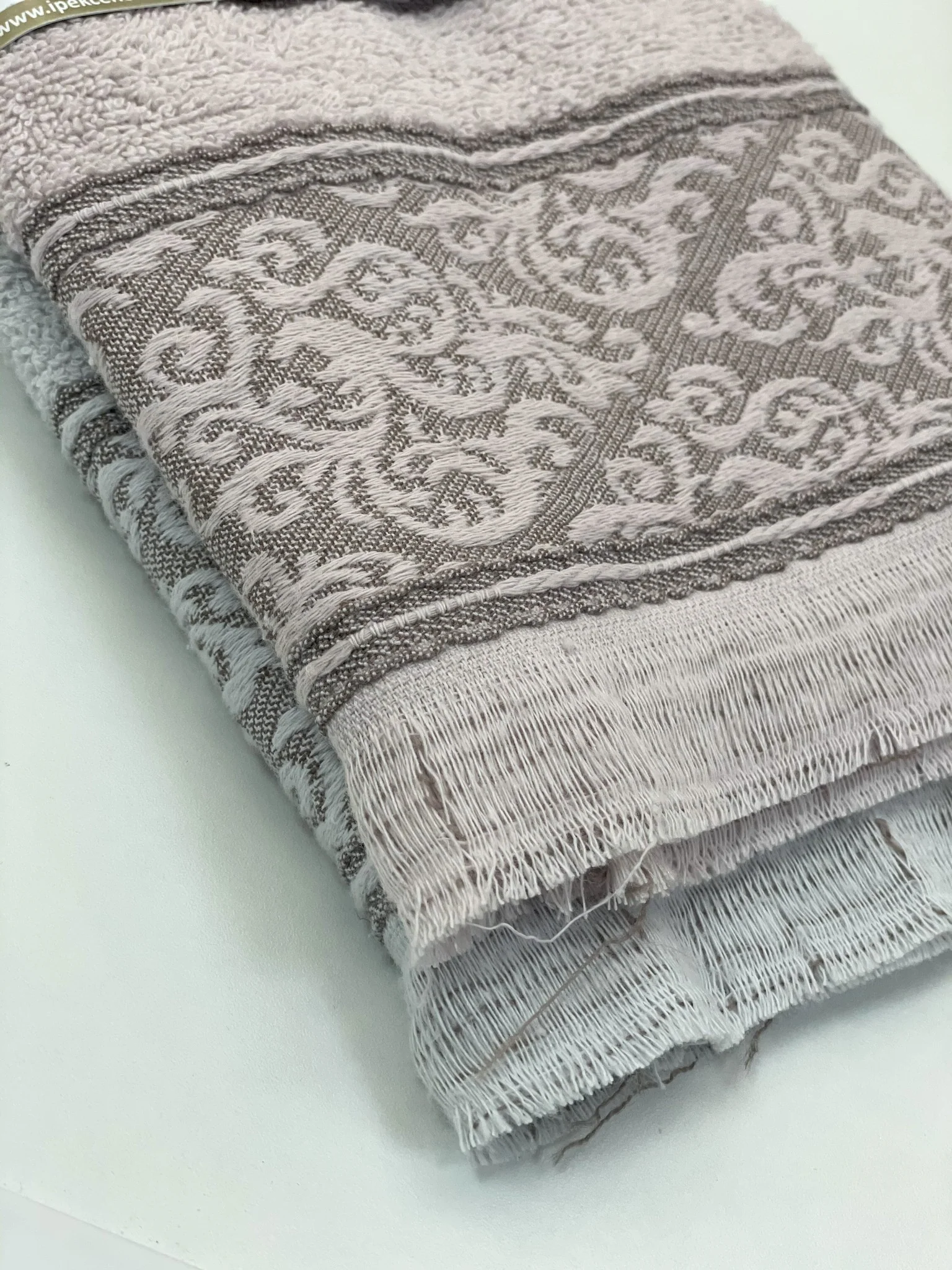 Ipekce Jaquard Handdoek 50 x 90 cm 2 Delig Paars - Grijs - Image 2