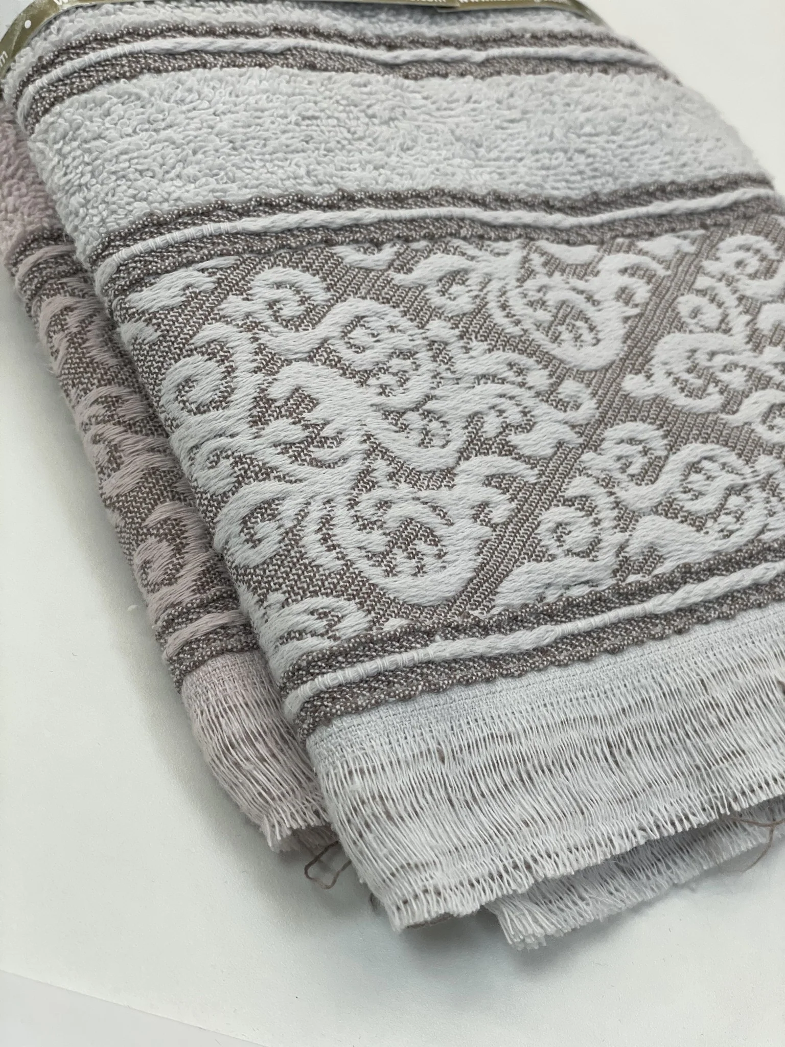 Ipekce Jaquard Handdoek 50 x 90 cm 2 Delig Paars - Grijs - Image 3