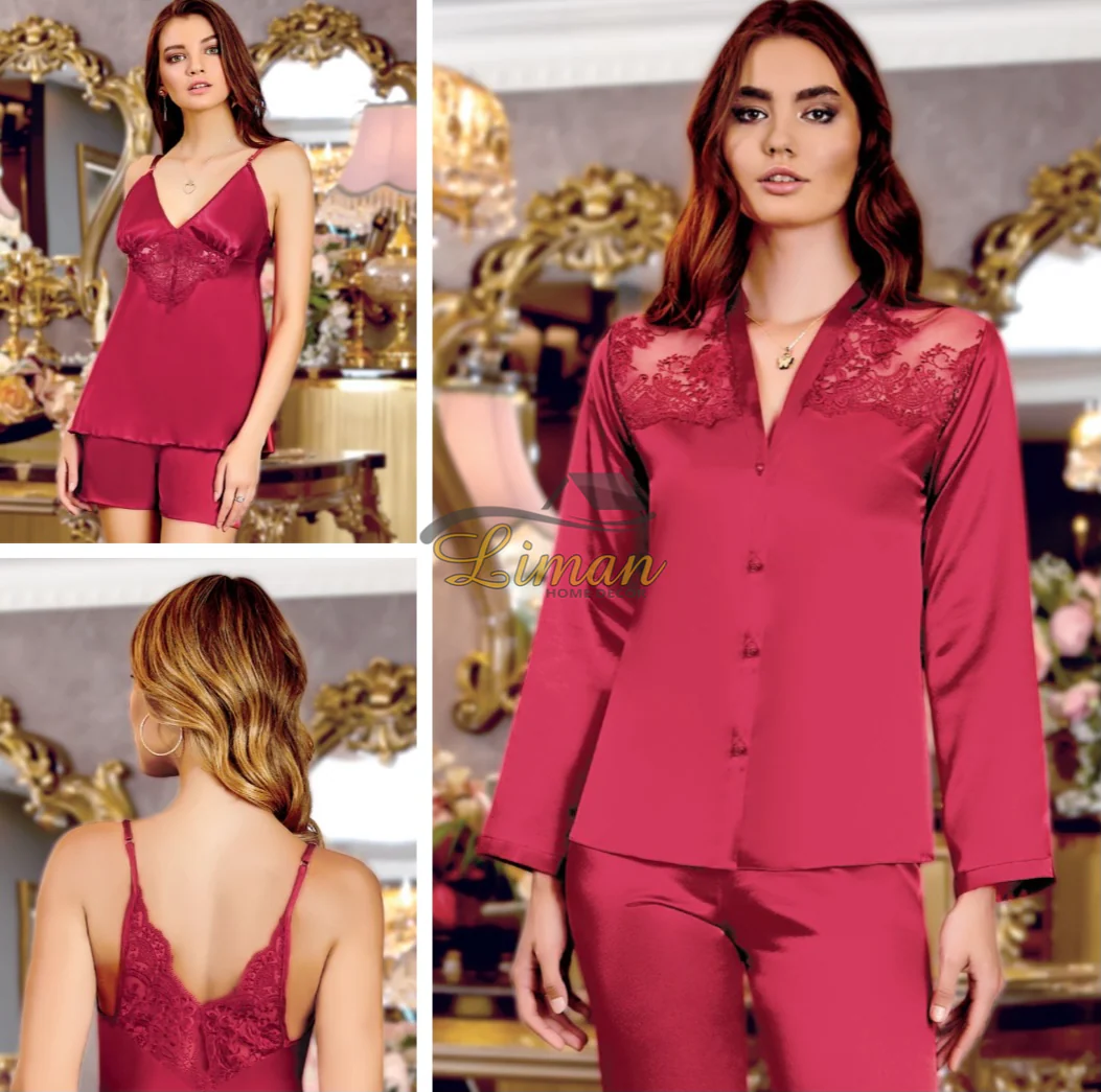 Jeremi Satijn Lingerieset 6 Delig Bordo - Image 2