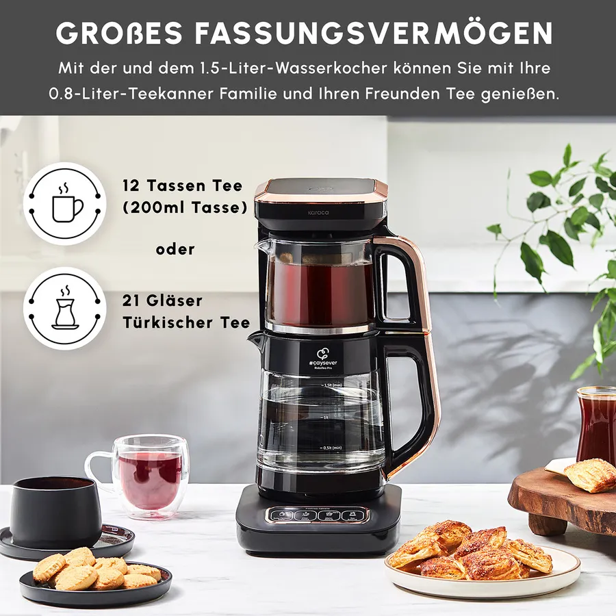 Karaca Çaysever Robotea Pro 4 in 1 automatische glas thee Machine Zwart Koper - Image 3