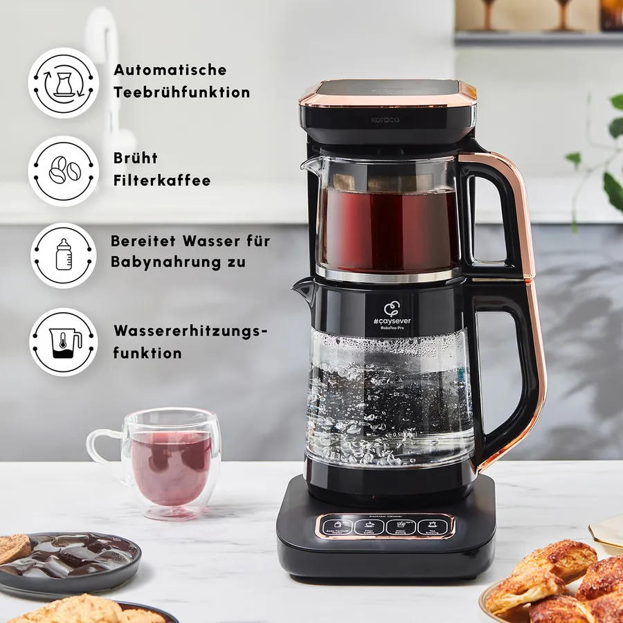 Karaca Çaysever Robotea Pro 4 in 1 automatische glas thee Machine Zwart Koper - Image 4
