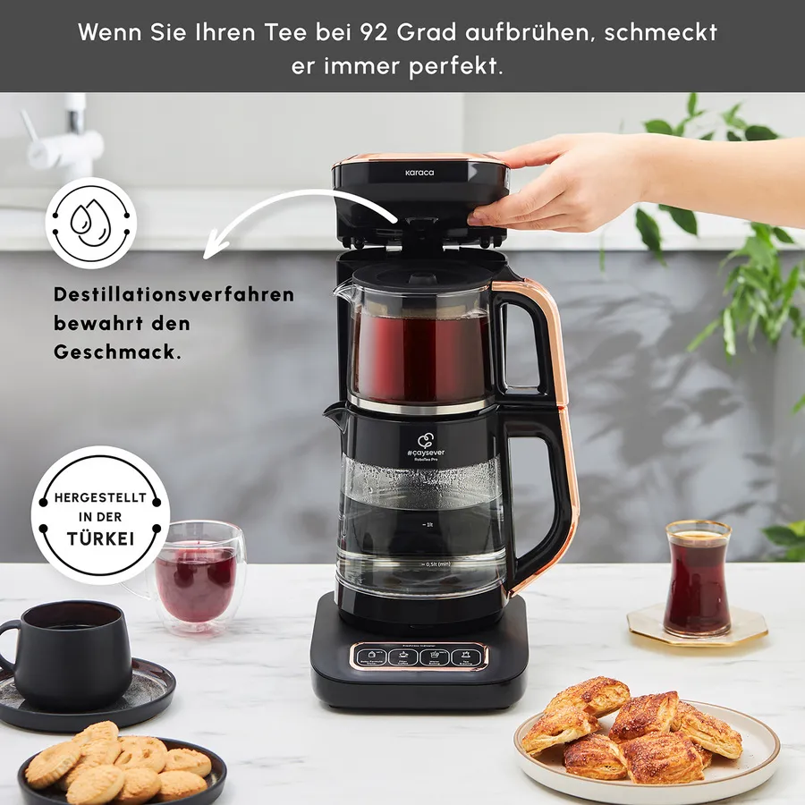 Karaca Çaysever Robotea Pro 4 in 1 automatische glas thee Machine Zwart Koper - Image 5