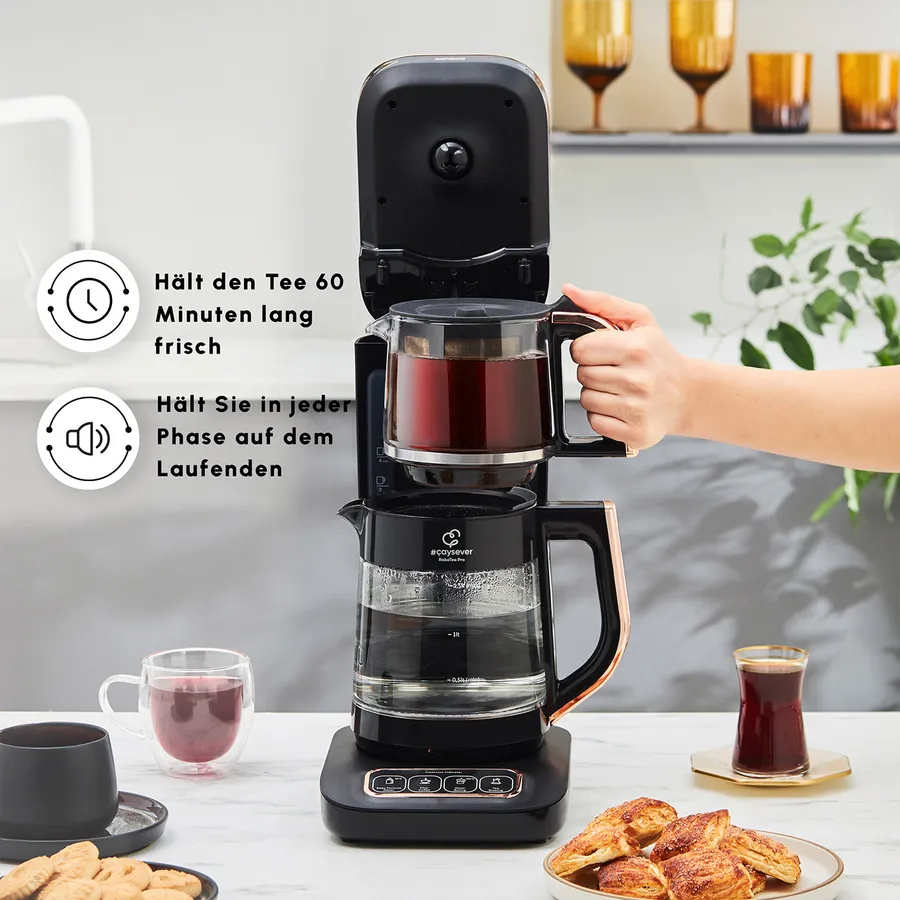 Karaca Çaysever Robotea Pro 4 in 1 automatische glas thee Machine Zwart Koper - Image 6