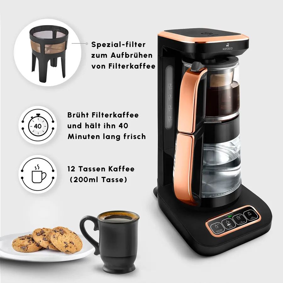 Karaca Çaysever Robotea Pro 4 in 1 automatische glas thee Machine Zwart Koper - Image 8