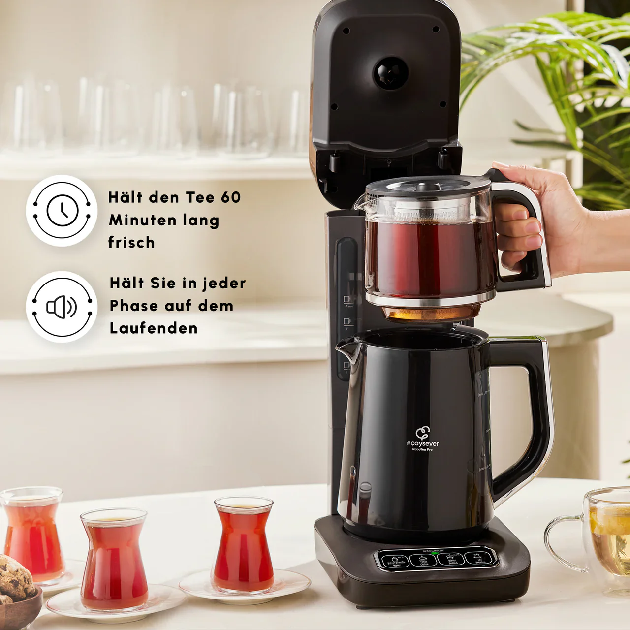 Karaca Caysever Robotea Pro 4 in 1 Elektrische Theepot / Filterkoffie Chrome - Zwart - Image 4