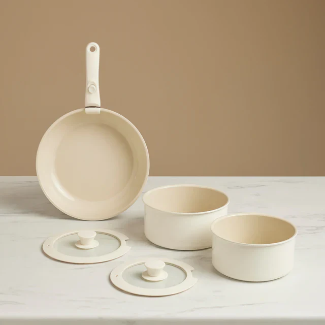 Karaca Ceramica Comfort 6-Delige Anti-Aanbak Pannenset Crème