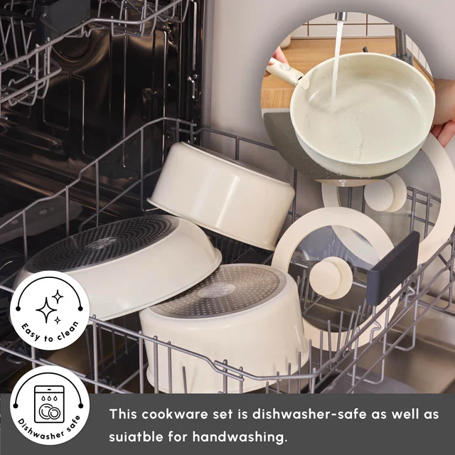 Karaca Ceramica Comfort 6-Delige Anti-Aanbak Pannenset Crème - Image 2
