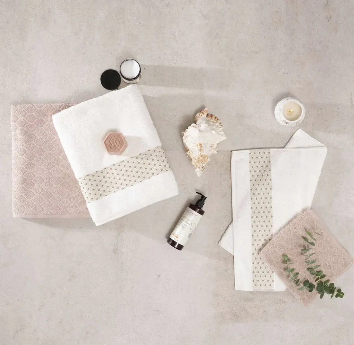 Karaca Home Lossi Offwhite-Beige Handdoek set 4 Delig