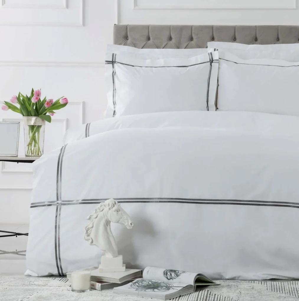 Karaca Home White Collection Valse Grijs Satin Stripe Dekbedovertrek 2 persoons