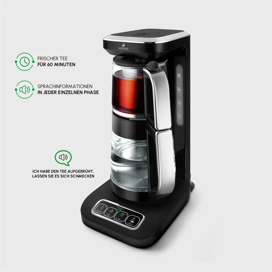 Karaca Çaysever Robotea Pro 4 in 1 automatische glas thee Machine Zwart Chroom - Image 3
