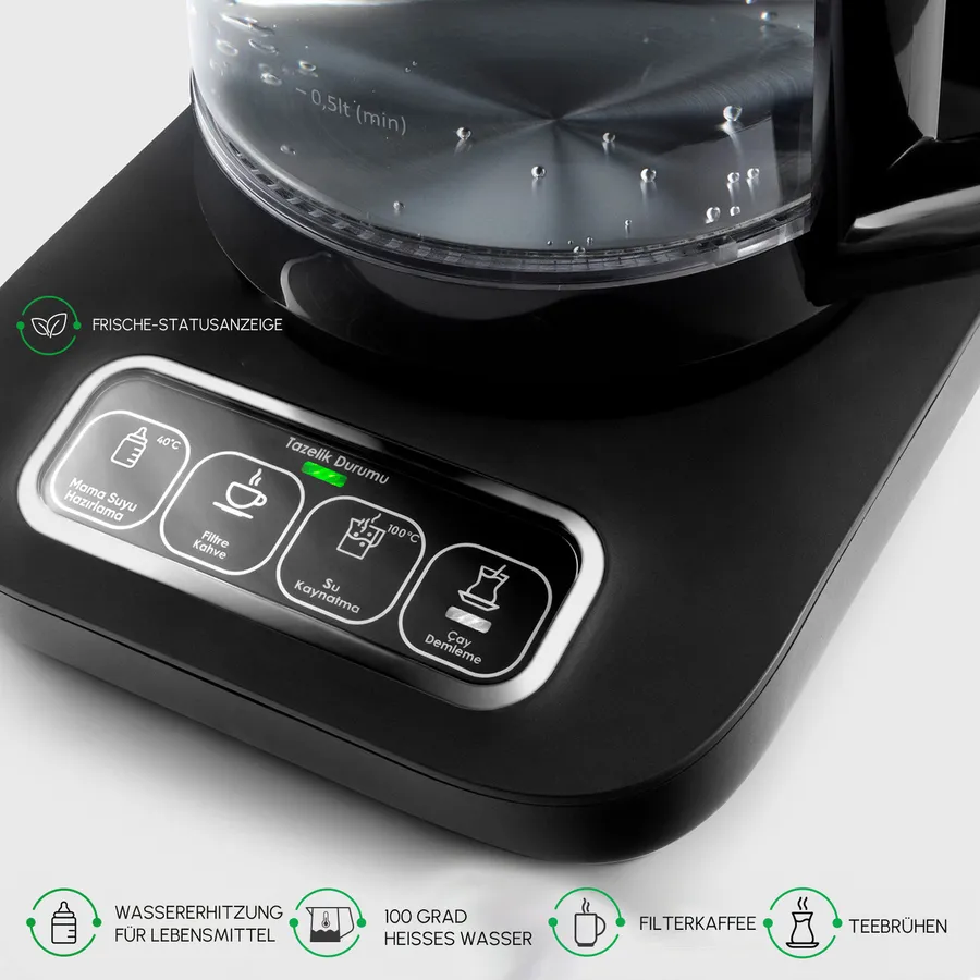 Karaca Çaysever Robotea Pro 4 in 1 automatische glas thee Machine Zwart Chroom - Image 6